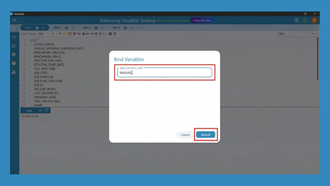 Bind Variables Support for Oracle Fusion SQLs in CloudSQL | Datafusing