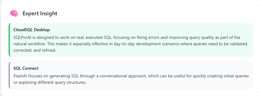 Expert Insight for CloudSQL vs SQLConnect