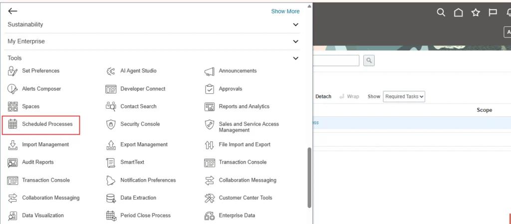 Navigate to Tools > Scheduled Processes