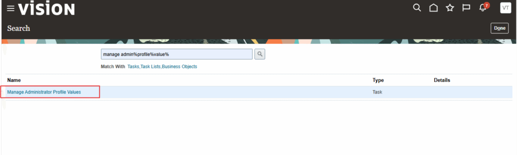 Search for and open: Manage Administrator Profile Values