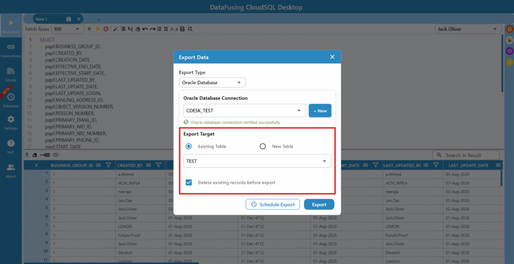 Step 2: Choose Oracle Database as the Destination